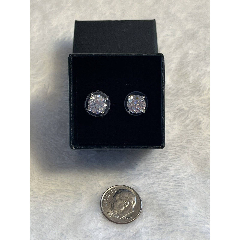 Cubic Zirconia (CZ) Solitaire Earrings Set In Sterling Silver - Picture 1 of 2